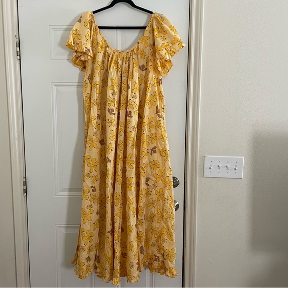 HOLOHOLO SURF Tropical Floral Yellow Cotton MuuMuu Dress Hawaii Bali Aloha NEW - Picture 3 of 8
